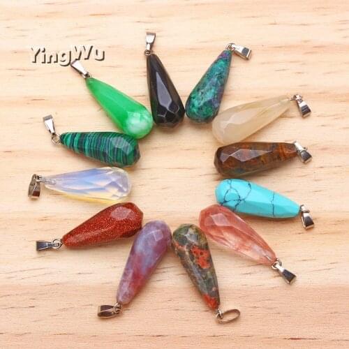 Yingwu Free shipping assorted 10*30mm natural stone water drop pendants Faceted Charms fit Necklaces jewelry making