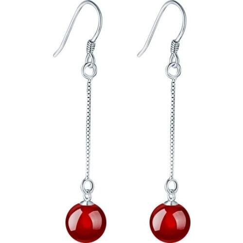 South Korean style is an exaggerated long style earrings with dark red natural stone earrings