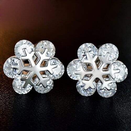 Cute Lab Diamond Sapphire Earrings Crystal Female Small Snowflake Stud Earrings 100% Real 925 Sterling Silver Earrings For Women