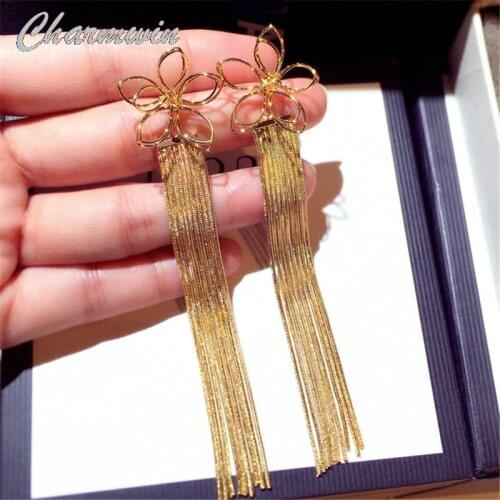 New Korean Long Tassel Earrings For Women Exaggerated Trend Flowers Dangle Earrings Fashion Jewelry