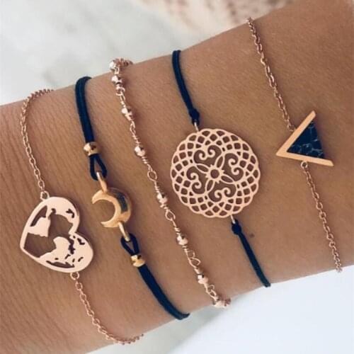 Bohemian Vintage Triangle Stone Moon Heart World Map Beads Bracelets for Women Statement Elephant Charm Bracelets Set Jewelry