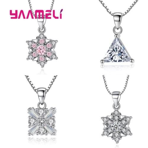 Amazing Geometric Style Clear Stone 925 Sterling Silver Pendant Necklaces Cheap Price Lady Chokers For Anniversary Jewelry