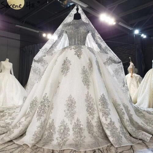 Serene Hill Ivory Luxury Diamond Beading Sparkle Wedding Dress 2021 Dubai Cap Sleeves High-end Bridal Gown Custom Made CHX0197