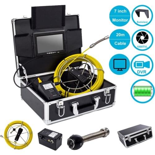 17mm Waterproof Inspection Camera 20m 7inch Display Drain Pipe Video Inspection Camera System DVR Function With 8GB Card