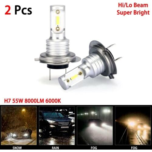 2x H7 LED Headlight Bulbs Conversion Kit Hi/Lo Beam 55W 8000 LM Clear White 6000K Super Bright Signal Car Lights Car Accessories