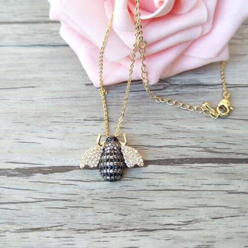 5 Pcs Fashion Insect bee Pendant Necklace,CZ zircon Micro pave crystal Charm Jewelry making for woman NK262