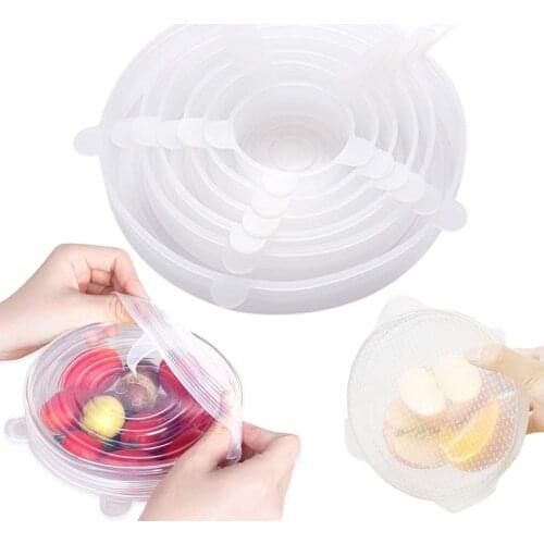 6Pcs/Set Silicone Food Stretch Lids Reusable Universal Lid Kitchen Fresh Save Cover Wrap Bowl Pot Lid Silicone Pan Cooking Cover