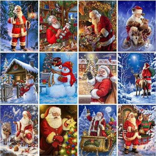 DIY 5D Diamond Painting Santa Claus Diamond Embroidery Cross Stitch Full Round Mosaic Rhinestone Christmas Snowman Home Decor