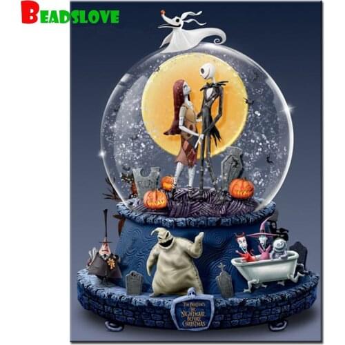5D Full Square round Diamond Embroidery Diamond Painting Cross Stitch Nightmare Before Christmas Jack and Sally MosaicHome Decor