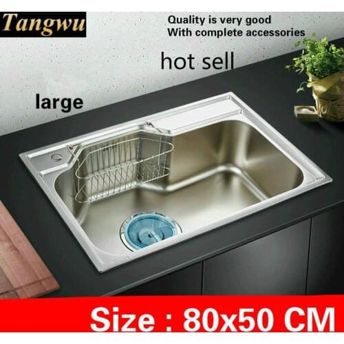 Free shipping Household high-grade vogue large kitchen single trough sink food grade 304 stainless steel hot sell 80x50 CM