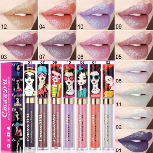 Diamond Lipgloss Sexy Metallic Glitter Waterproof Long Lasting Nude Pink Shimmer Non Stickcup Lipstick Makeup Cosmetic 11color