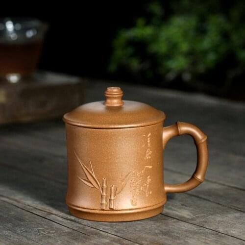 Two strokes] Chu Liqiang, a famous Zisha Cup, pure handmade tea cup with cover office Cup