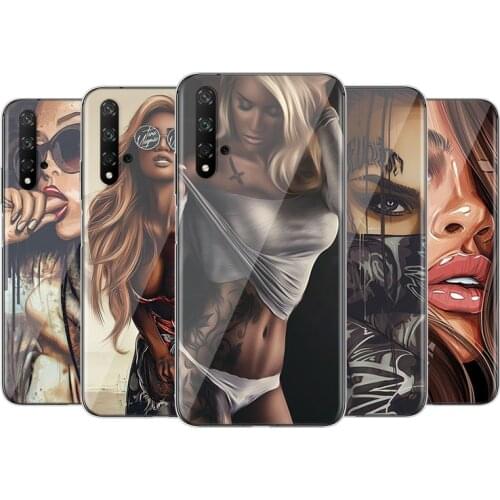 Sexy Sleeve Tattoo Girl Silicone Cover For Huawei Honor 9X 9N 9 Lite 8S 8C 8X Play 8A 8 V9 3E 7A 7C Pro Phone Case