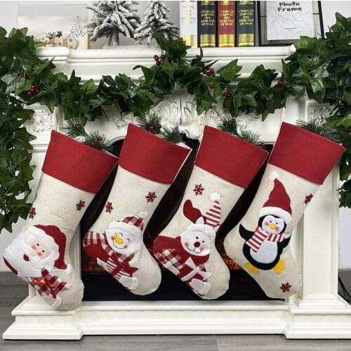 Stocking Non-woven Fabric Old Man Snowman Elk Penguin Creative Santa Snowman Elk Gift Bag Candy Bag Christmas Decoration SN3417