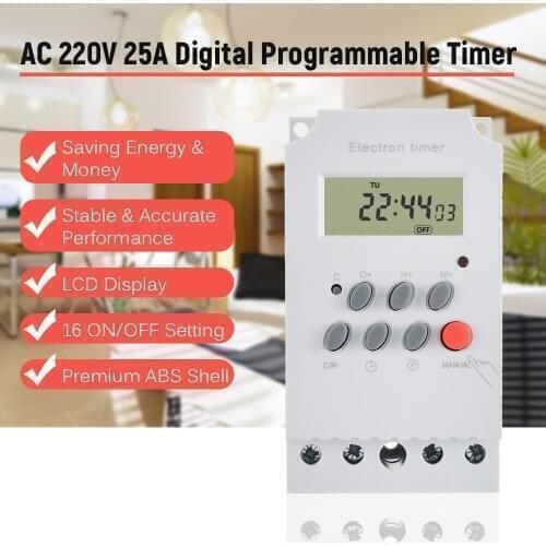 AC 220V 25A Digital Programmable Timer Din Rail Electronic Timer Time Switch Controller with LCD Display Clock