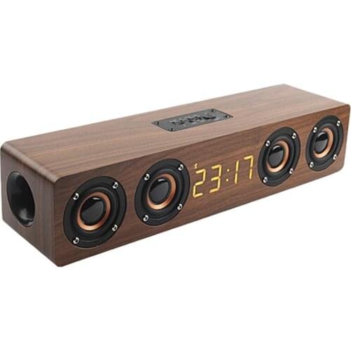 Wooden TV Soundbar Home Theater Wireless Column Bluetooth Speaker Alarm Clock Multi-function Subwoofer for Computer Speakers AUX