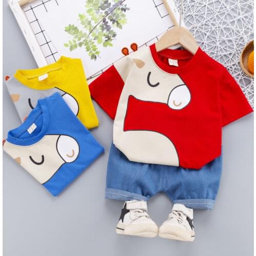Children Clothes Summer Baby Boys Cartoon short sleeve O-Neck T Shirts Denim Shorts 2Pcs/Sets Infant Kids Toddler Tracksuits