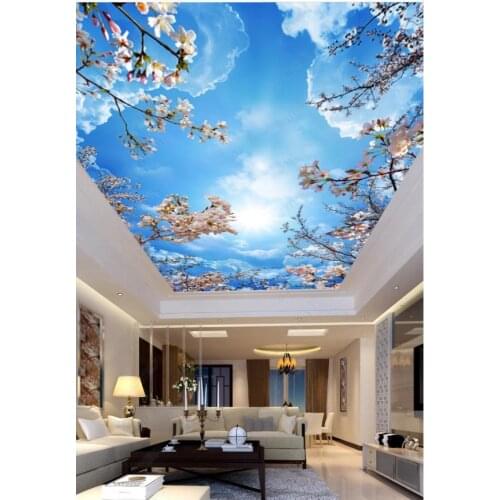 Custom photo wallpapers for walls 3 d ceiling zenith murals Blue sky and white cloud cherry blossom ceiling zenith mural