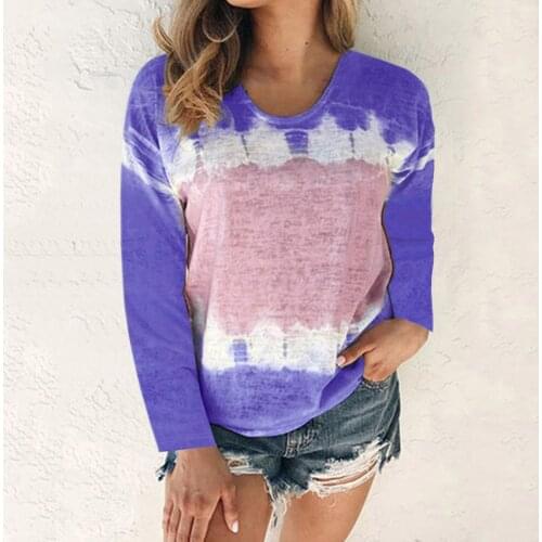 Tie-dye T Shirt Women Color Block Patchwork O-neck T-shirt Casual Tee Tops Magliette Donna Loose Woman Tshirts Camiseta Mujer