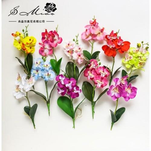 Artificial Flower Plastic Orchid Silk Mini Phalaenopsis Simulation Plants Wedding Party Decoration Flower Branch 6pc/lot