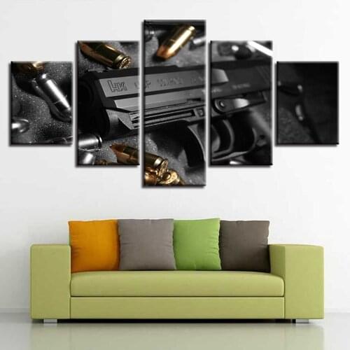 Picture On Canvas Wall Art Home Framework Living Room 5 Panel Black Gun Modular Decoration Posters HD Printed Modern Painting