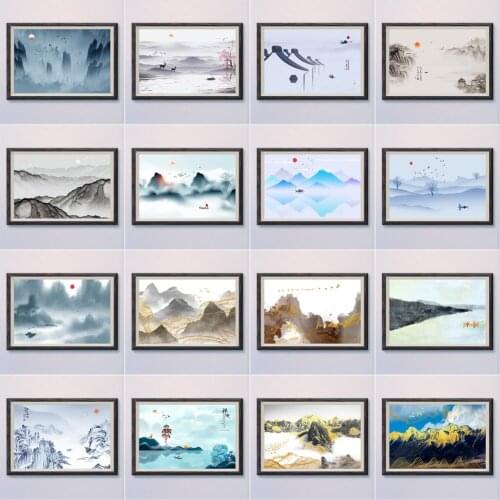 14-1 Chinese Classical History Ink Landscape Painting Wall Silk HD Poster Art Decoration Gift