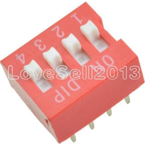 5 Pcs Slide Type Switch Module 2.54mm 4-Bit 4 Position Way DIP Red Pitch