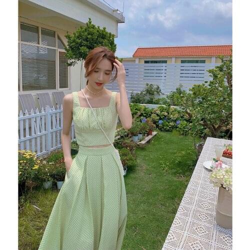 2 Pieces Set 2021 Summer Teens Clothes Short Suspender Vest + High Waist Slim Long Skirt 16 18 Years Old Fresh Costume Sets