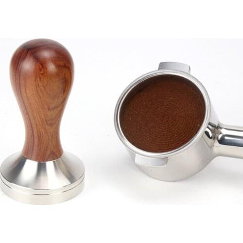 51/53/58m Coffee Tamper Wooden Handle Press Flat Base Espresso Machine Grinder Powder Hammer For Brewing Bowl Coffee Barista Too