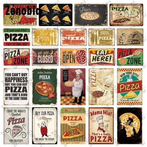 Pizza Metal Sign Vintage Tin Sign Plaque Retro Pizza Zone Wall Art Stickers Home Decoration for Cafe Restaurant Kitchen Shop