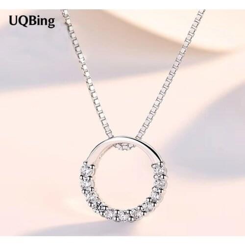 925 Sterling Silver Necklaces Silver Round Crystal Necklace Pendants&Necklaces Women Jewelry