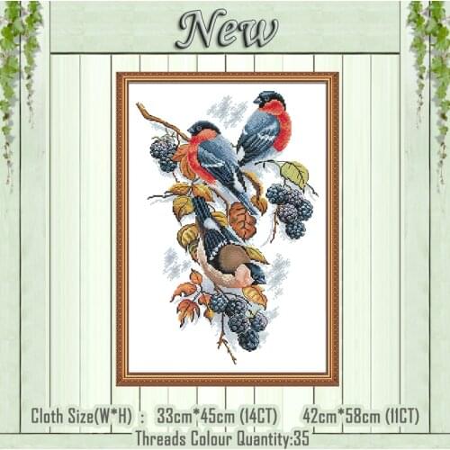 Red bellies Magpies blackberry painting counted printed on the canvas DMC 11CT 14CT kits Cross Stitch embroidery needlework Sets