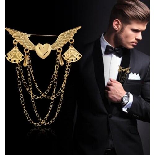 Multiple Chains Angel Wings Metal Heart Shape Pins Golden Silver Pattern Jewelery Gift Clothes Accessories Collar Brooches