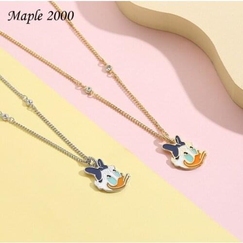 2021 new small fresh animal necklace female Donald Duck cartoon fashion jewelry sliding pendant clavicle chain plating18K gold