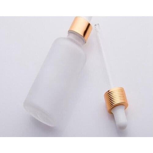 Whole sale 30ml frosted glass dropper bottle essential oil glass bottle with gold sliver black cap