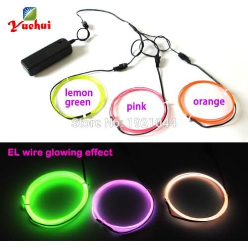 3V 3Meters lemon green/orange/pink color 1.3mm EL wire Flexible Neon Glow Light EL Cable Rope for Car Party Decorations Light
