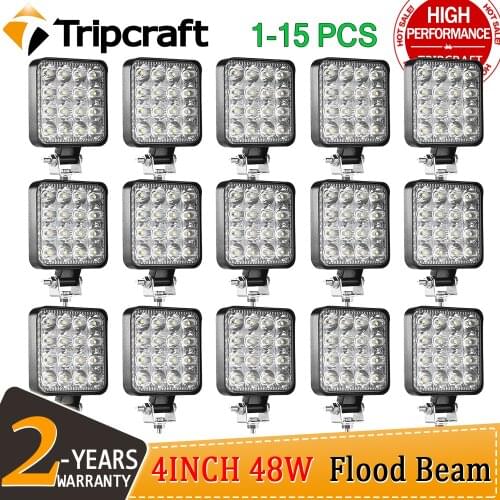Tripcraft 1-15Pcs led Work light 4“ 4inch 48W Offroad Work Light Bar 12v flood led Light for Truck 4x4 led tractor headlight