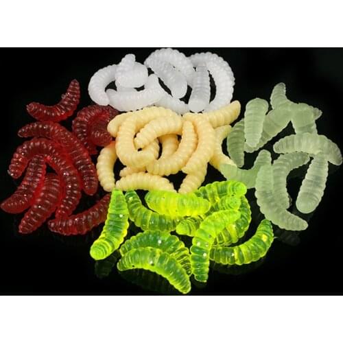 WALK FISH 50PCS/Lot Hot Sell 2cm 0.38g Maggot Grub Soft Lure Baits Smell Worms Glow Shrimps Fishing Lures