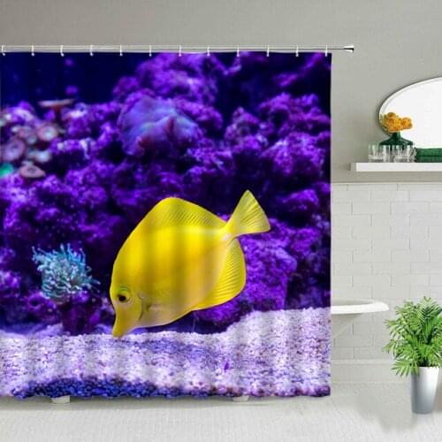 Blue Ocean Animal Fish Dolphin Shower Curtains Beach Tropical Fish Scenery Bathroom Waterproof Fabric Bath Curtain Set With Hook