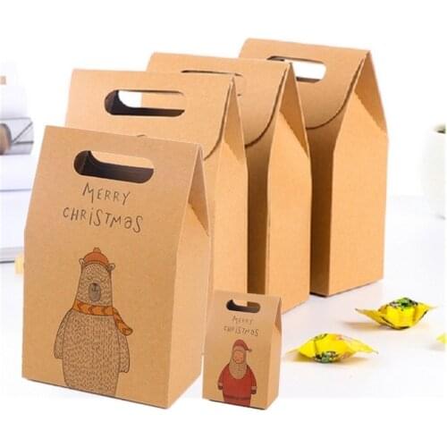 Yellow Chic Paper Candy Bag Santa Claus Elk Bear Holiday Gift Bag Box Kraft Paper Bag for Christmas Birthday Party