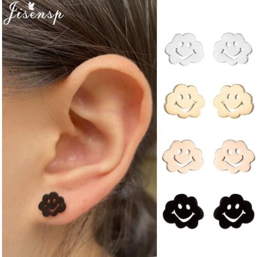 Cartoon Smiling Face Cloud Earings Punk Lightning Thunder Stud Earrings for Women Girls Stainless Steel Jewelry Kids Korean Gift