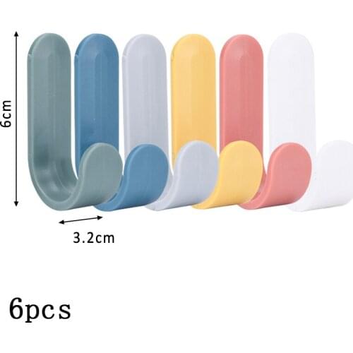 1Set J Shape Self-adhesive Multi Purpose ABS Plastic Home Decoration No Trace Wall Hook Pure Color Nordic Style