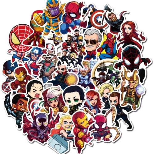 100Pcs Marvel Heroes Avengers Stickers Spiderman Iron Man Cartoon Mobile Computer Cup Luggage Waterproof Graffiti Anime Toys