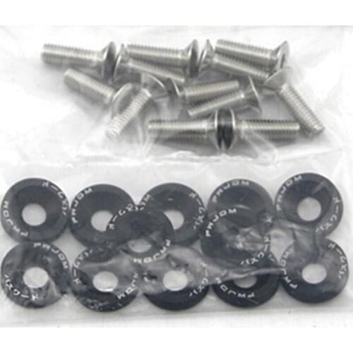 10pcs Black Aluminum JDM Fender Washers and M6 Bolt Car Modified Hex Fasteners Fender Washer Bumper Engine Concave Screws