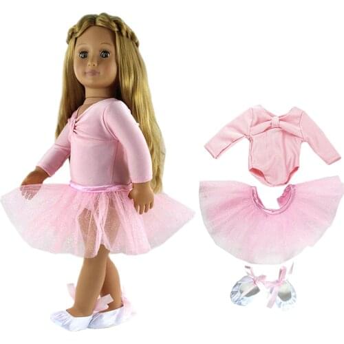 18'' Skinny Ballet Dance Skirt Dress Shoes Clothes Outfit Top Set for Girl Doll Accessories