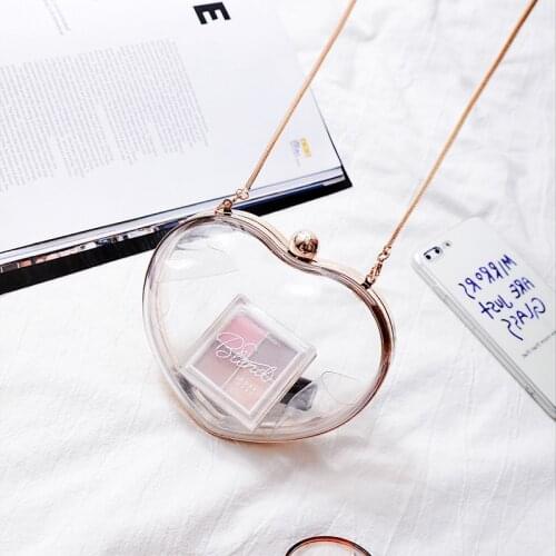 2021 Cute fashion transparent plastic heart ladies party chain purse shoulder bag handbag crossbody mini messenger bag flap