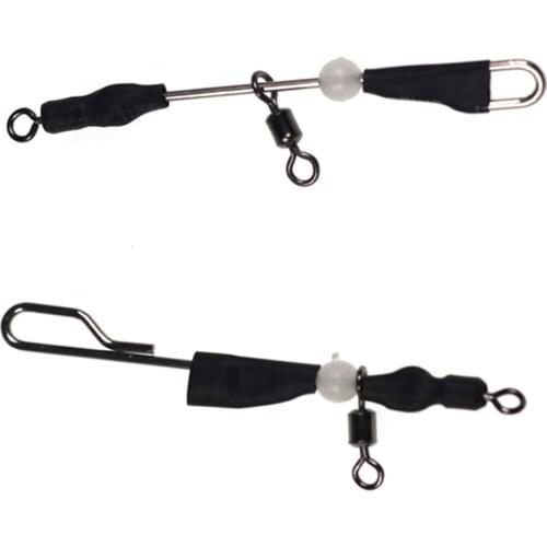 5pcs Stainless Steel Balance Rolling Fishing Swivel Snap With Luminous Beads Plastic Sleeve Saltwater Boat Fishing Accessories