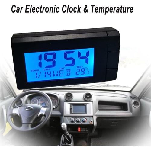 Car LCD Digital Display Clock & Temperature 2 in 1 Auto Watch Thermometer Car Ornaments Electronic Clock