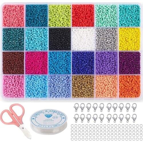 Artracyse 24000PCS 24 Color Seed Beads for Bracelets 2mm Colored Small Glass Beads for Bracelets Jewelry Making Crafts