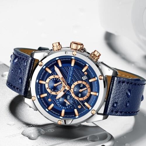 MINI FOCUS 2019 Fashion Sports Watch Men Quartz Clock 3 Dials 6 Hands Chronograph Multifunction Top Brand Luxury Blue Wristwatch